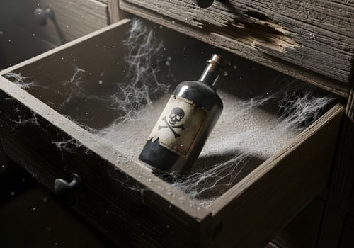 Forgotten Poison Bottle Inside Dusty Wooden Drawer photo