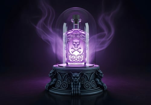 Fantasy Poison Bottle Under Glass Dome with Purple Backlight photo