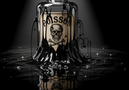 Poison Bottle Submerged in Black Ink Liquid photo