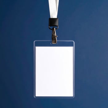 Minimal Blank ID Card Mockup with Neck Lanyard Hanging Against Neutral Background Simple Corporate Style photo
