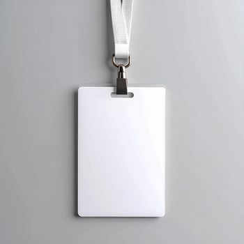 Minimal Blank ID Card Mockup with Neck Lanyard Hanging Against Gray Background Clean Professional Presentation photo