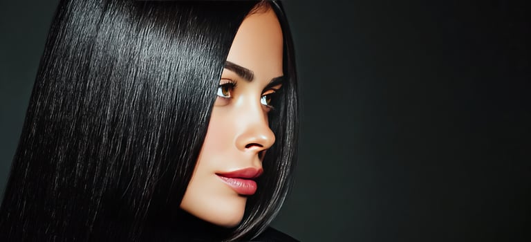 Beautiful brunette model showing shiny and healthy long hair photo