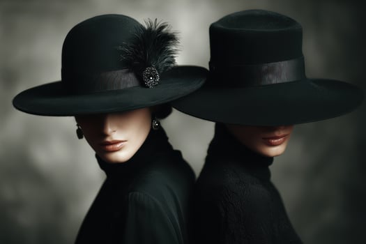 Two women wearing black hats and feathers photo