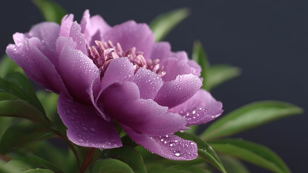 Dewy Purple Peony Blooming with Freshness photo