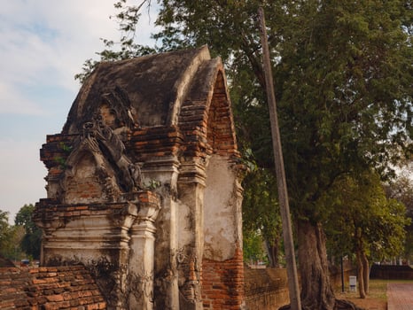 Travel to Ancient City of Ayutthaya, Thailand, sunset time in historik park photo