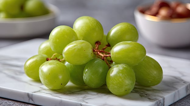 Green grapes on a marble plate photo