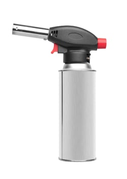 Gas can with manual torch burner blowtorch on white photo