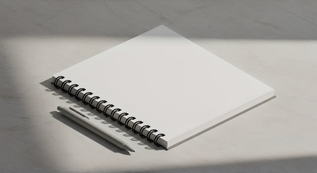 Isometric Minimal Workspace with Spiral Notebook and Matte Pen Setup. photo