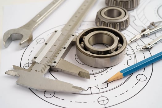 Engineering and precision tools with metal ball bering, mechanical industr photo