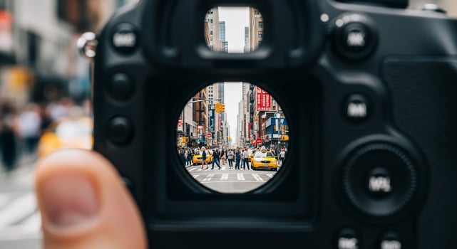 Camera Viewfinder Captures Busy New York City Street Scene photo