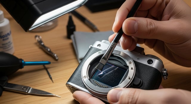 A person is using a camera to repair it photo