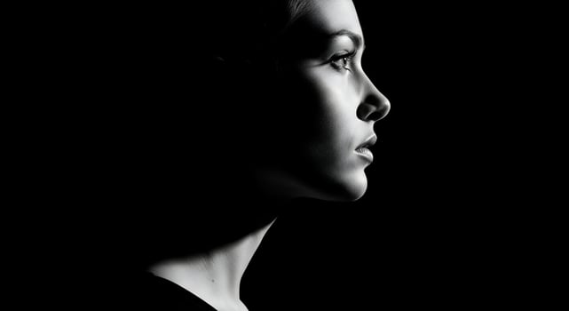 A woman in profile with her eyes closed photo