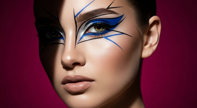 Beautiful woman with blue and black makeup photo