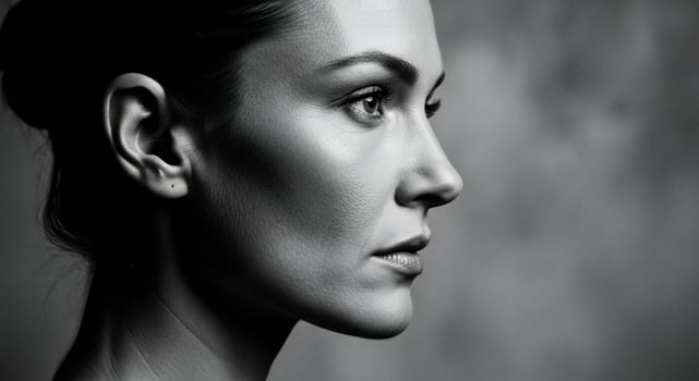A woman with a black and white photo