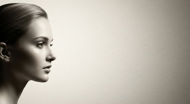 Elegant Woman's Profile in Black and White. photo