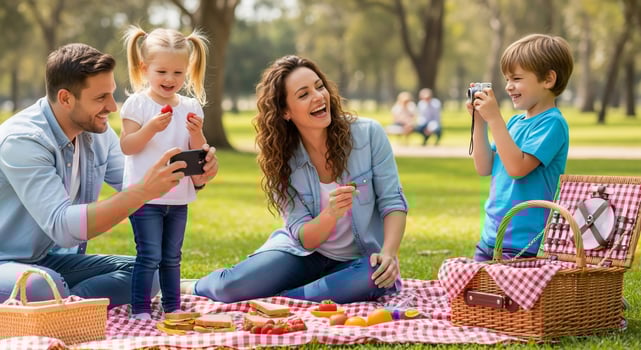 A family having a picnic in the park photo