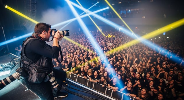 A man taking a photo of a crowd at a concert