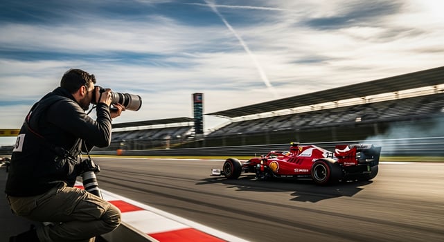 Photographer Captures Ferrari Formula 1 Race Car on Track photo