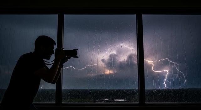 Photographer Captures Lightning Storm Through Window photo