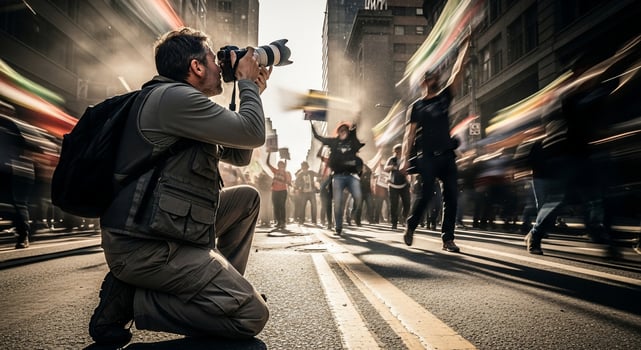 Photographer Captures Protest in City Street, Motion Blur. photo