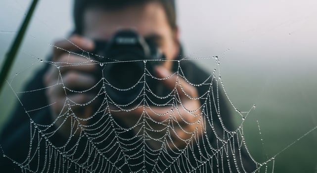 A man taking a picture of a spider web photo