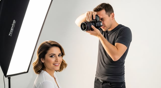 A man taking a photo of a woman with a camera