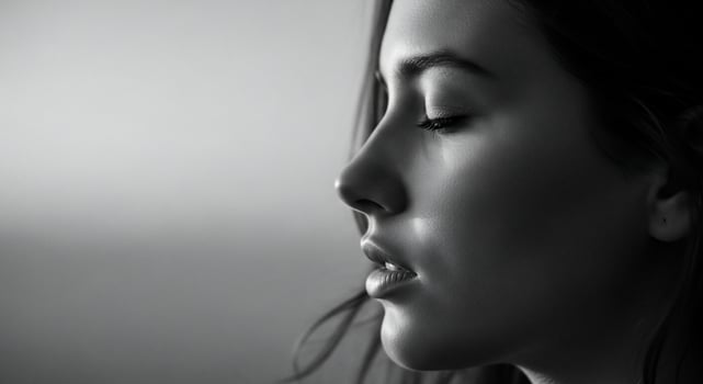A woman with her eyes closed and her lips closed photo