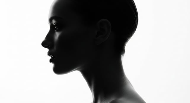 Silhouette of Woman's Face in Profile, Black and White photo