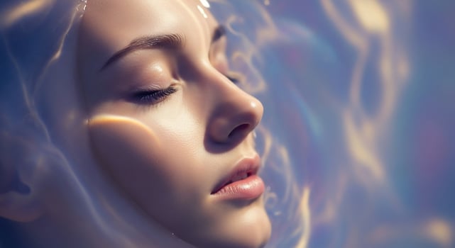 A woman with her eyes closed and her face in the water photo