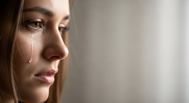 A woman is crying while looking away photo
