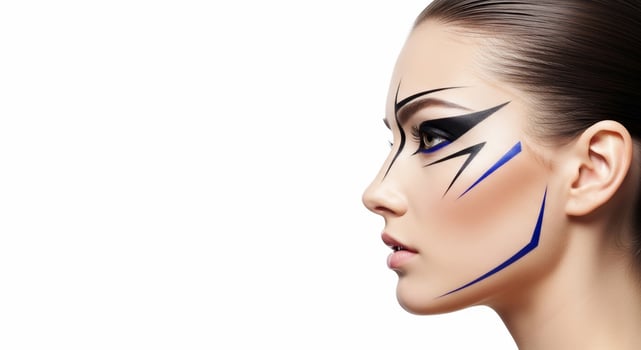 A woman with blue and black makeup on her face photo