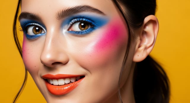 Beautiful woman with bright make up and blue eyes photo