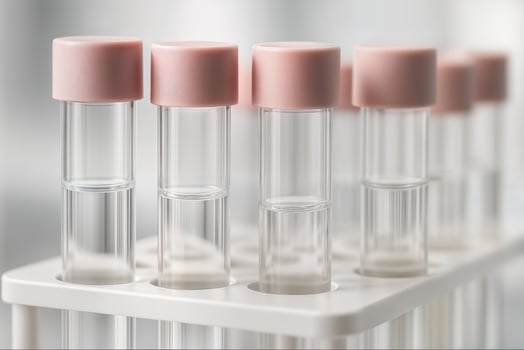 Pink Capped Test Tubes in Laboratory Setting for Science Research and Experiments with Focus on Biotechnology and Medical Innovation photo