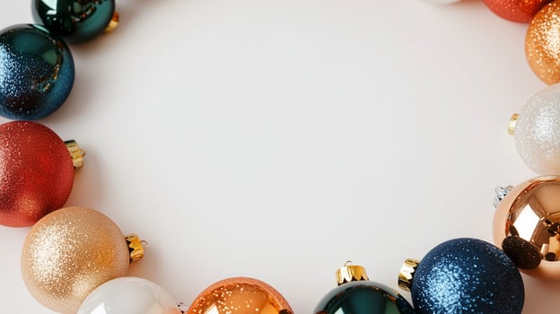 Christmas decorations in a circle on white background photo
