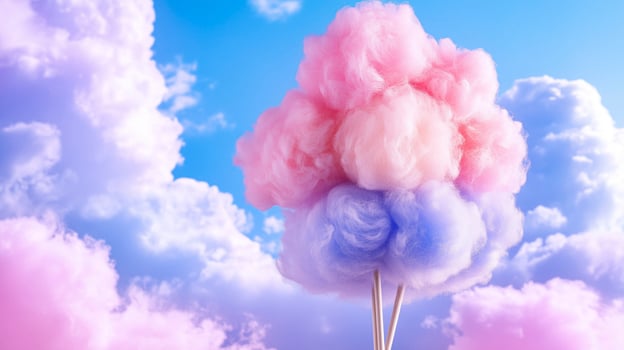 Cotton candy on a stick in the sky with clouds photo