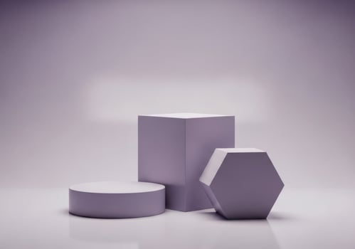 Minimalist geometric pedestals in soft purple hue photo