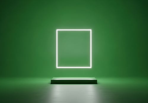 Illuminated green stage with glow light rectangle photo