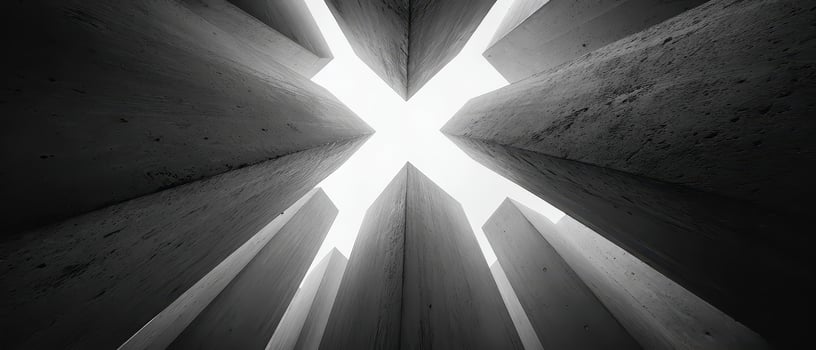 Unique perspective of towering concrete structures photo