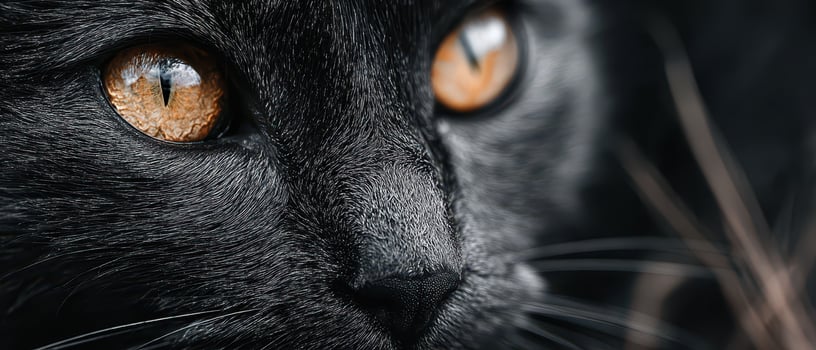 Close view of a black cat with striking eyes photo