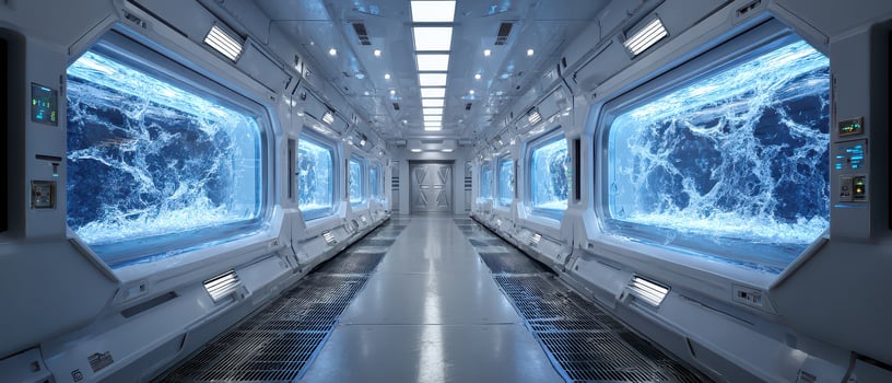Underwater corridor with large observation windows photo