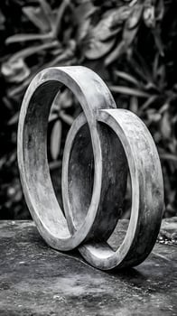 Interlocking Rings Sculpture Symbolizing Unity and Connection in Monochrome. photo