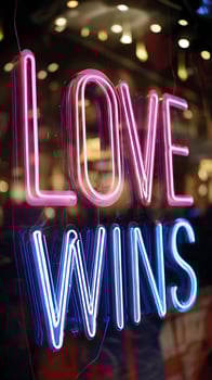 Pink and Blue Neon Lights Spell Out a Powerful Message of Love. photo