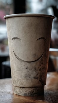 Simple Paper Cup with a Happy Face Carving. photo