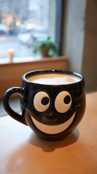 Smiling Coffee Cup with Delicious Hot Beverage for a Happy Morning. photo