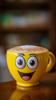 Happy Smiley Face Coffee Cup Bringing Joy to Your Morning Drink photo