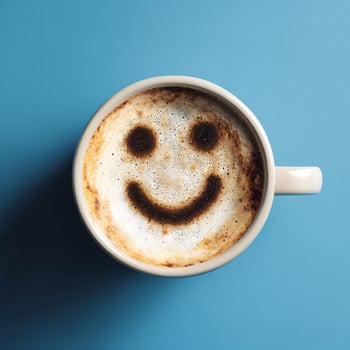 Smiling Face in Coffee Foam A Happy Morning Start. photo