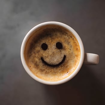 Your Morning Cup of Happiness A Smiling Coffee Delight. photo