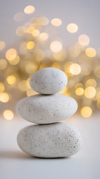 Zen Stones Stacked with Golden Bokeh Lights for Serenity and Calm. photo