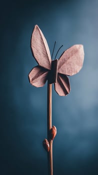 Handcrafted Butterfly Decoration on Branch with Buds, Mysterious Mood. photo