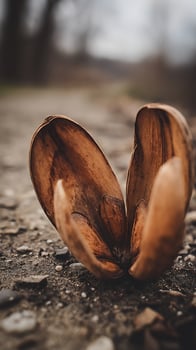 A Dry Seed Pod Opens to Reveal its Inner Beauty on the Ground. photo